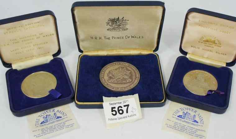 Appraisal: Three Solid Silver Commemorative Coins comprising The Prince of Wales