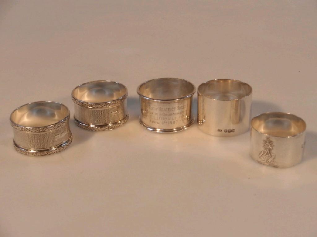 Appraisal: A pair of modern silver napkin rings a Masonic silver