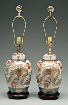 Appraisal: Pair Japanese satsuma lidded jars red and gilt on crackled