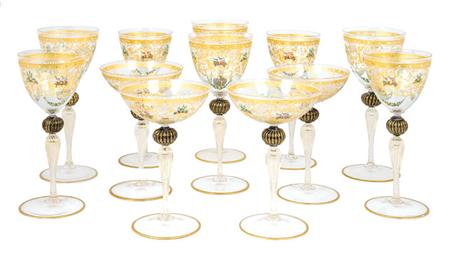 Appraisal: Venetian Gilt and Enameled Glass Stemware Service Estimate -