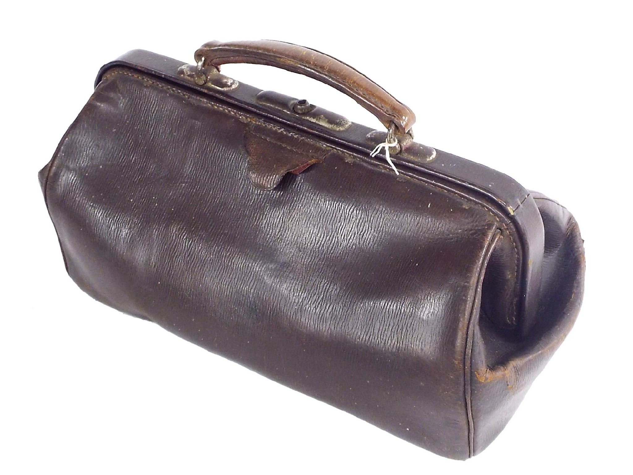 Appraisal: Stained leather Gladstone bag of small proportions the interior fitted