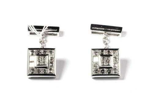 Appraisal: DIAMOND CUFF LINKS White gold Elegant square cuff links the