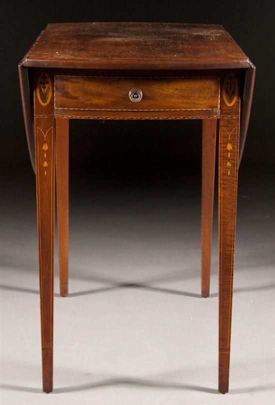 Appraisal: Federal bellflower lily and stringer inlaid mahogany pembroke table late