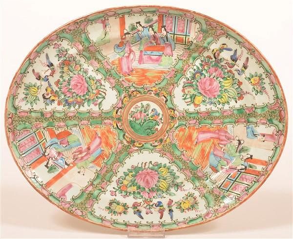 Appraisal: Rose Medallion Oriental Porcelain Oval Platter Rose Medallion Oriental Porcelain