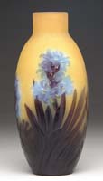 Appraisal: GALLE HYACINTH VASE Mold-blown purple Hyacinth and cameo green leaves