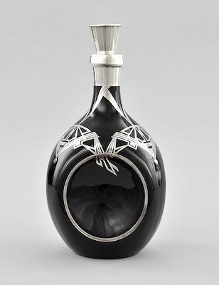 Appraisal: A Striking Black Glass Decanter with Art Deco Silver Overlay