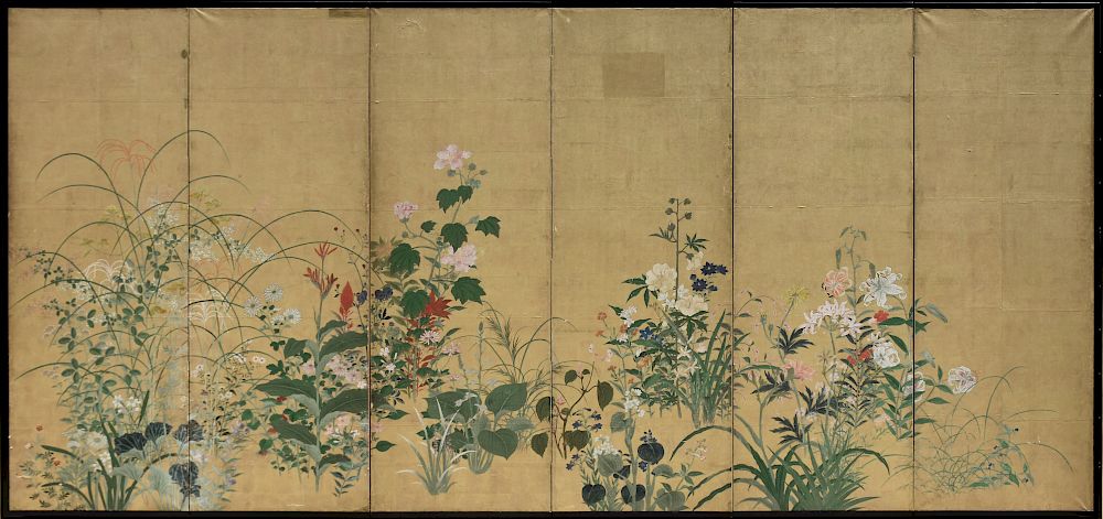 Appraisal: A JAPANESE RINPA SCHOOL POLYCHROME PAINTED AND GOLD LEAF SIX