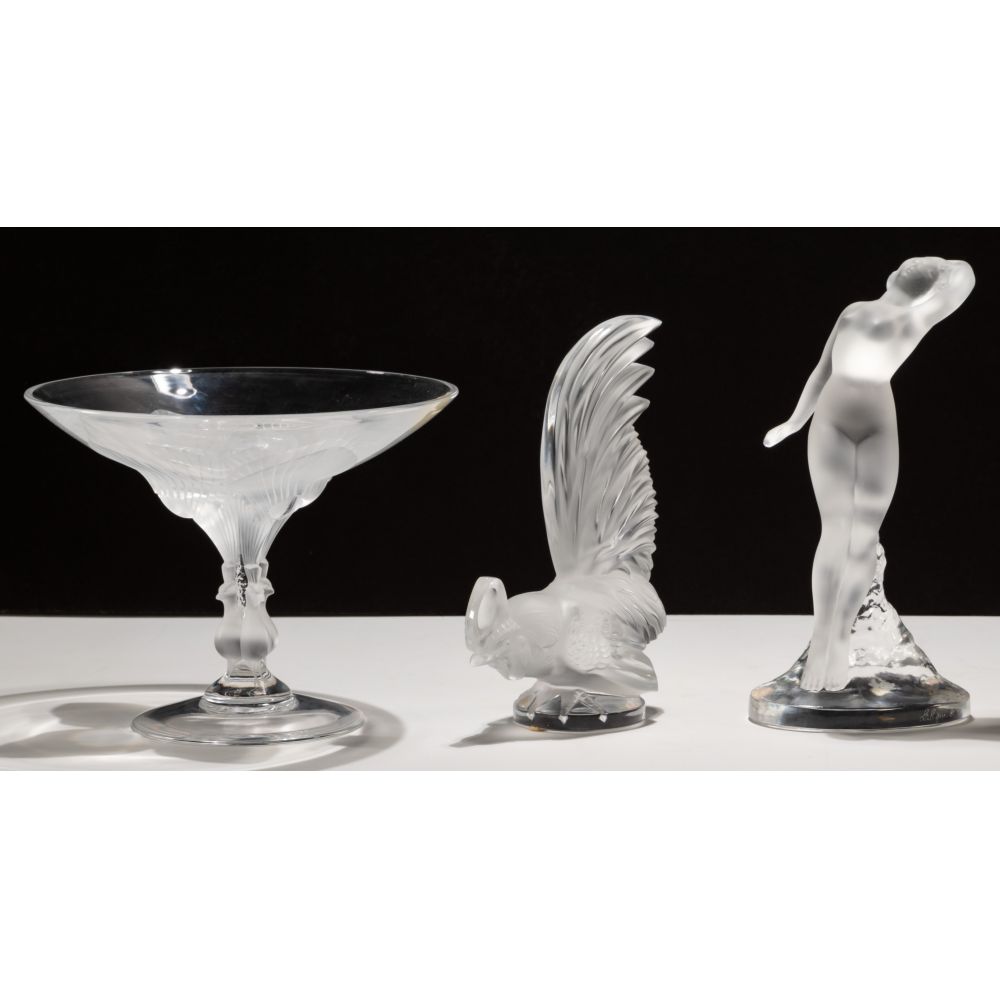 Appraisal: LALIQUE CRYSTAL ASSORTMENT items including Virginia peacock compote Coq Nain