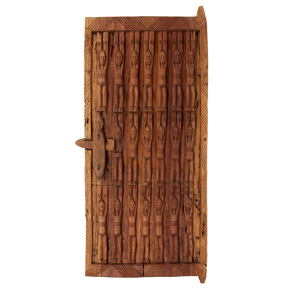 Appraisal: Dogon Wood Door and Woven Mat with Bead Overlay Lot