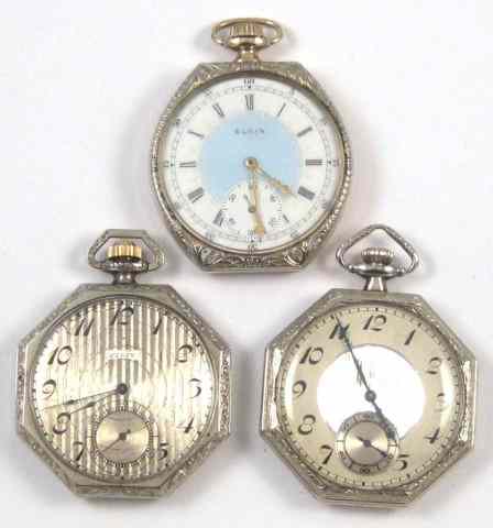 Appraisal: THREE ELGIN OPENFACE POCKET WATCHES octagonal model size jewels c