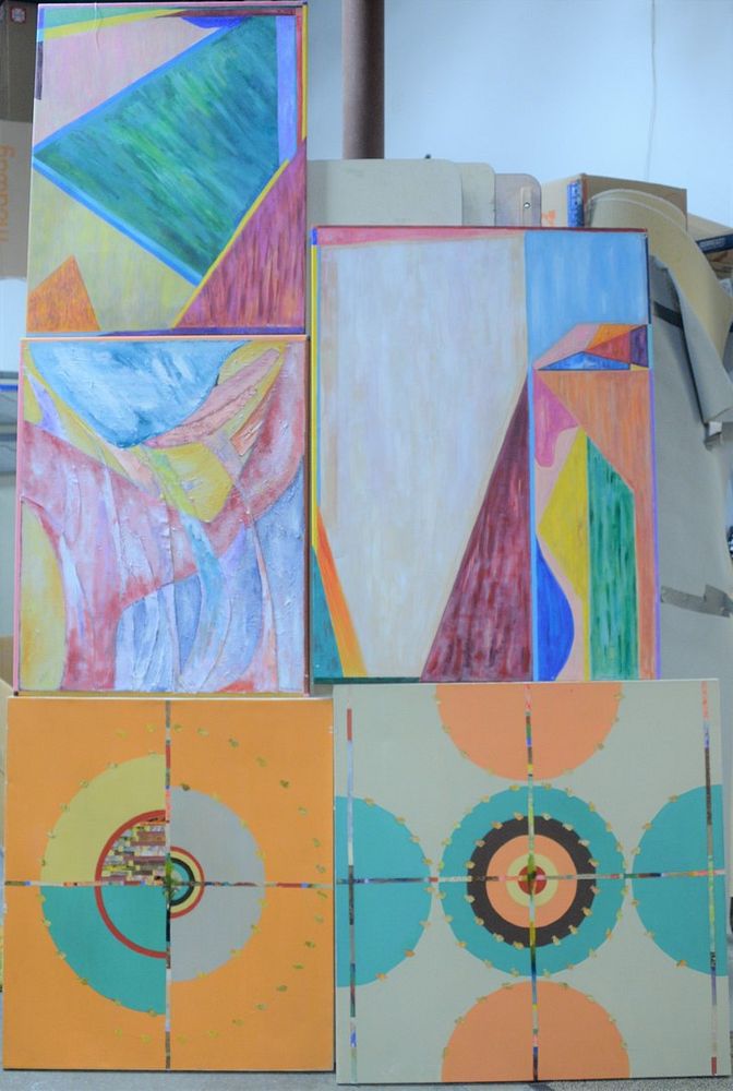 Appraisal: Group of Five Faith Dorian Wright Abstracts mixed media on