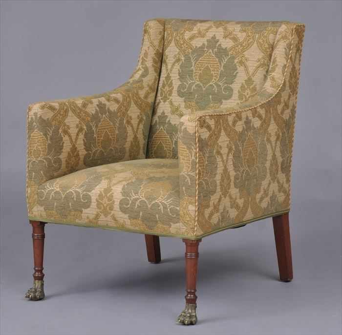 Appraisal: REGENCY BRASS-MOUNTED MAHOGANY ARMCHAIR With padded back arms and seat