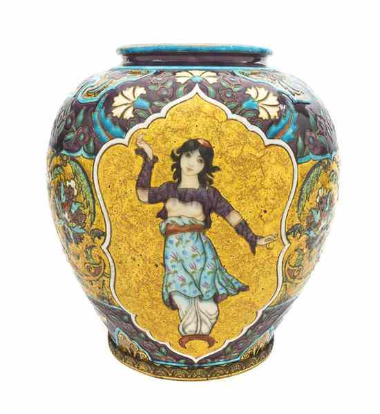 Appraisal: A French Polychrome Decorated Ceramic Urn Joseph-Theodore Deck of baluster