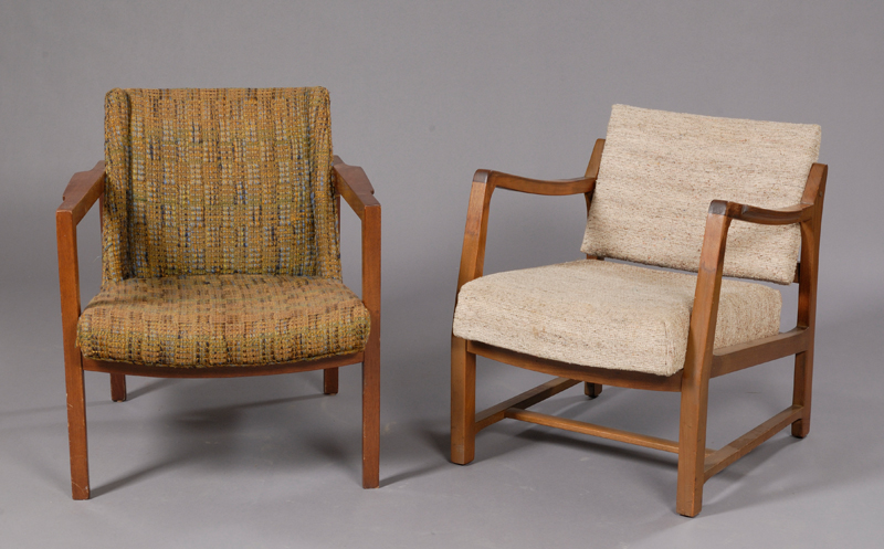 Appraisal: Two Dunbar Armchairs attributed to Edward Wormley Walnut and upholstery