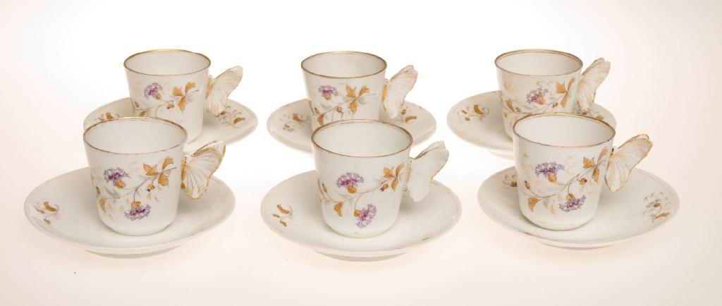 Appraisal: SET OF SIX ENGLISH COFFEE CUPS AND SAUCERS LATE th