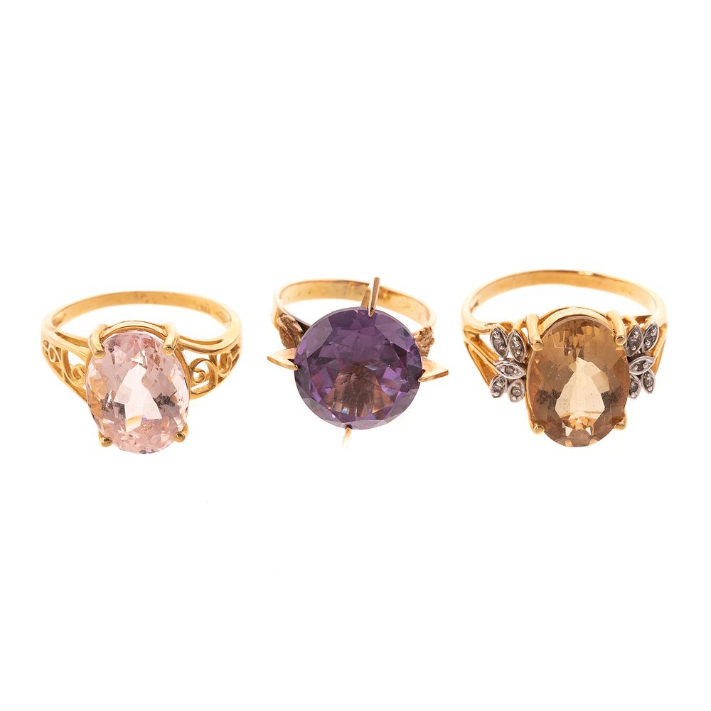 Appraisal: Three Colorful Gemstone Rings in K K yellow gold handmade