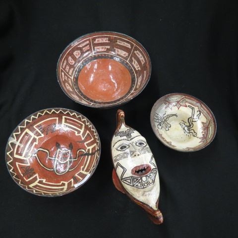 Appraisal: pcs of Indian or Tribal Pottery handpainted three bowls to