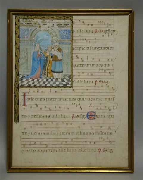 Appraisal: CIRCA MUSICAL MANUSCRIPT MARY VISITS ELIZABETH AND ZACHARIAH Illumination on