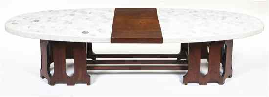 Appraisal: An American Oak and Marble Low Table having an elliptical