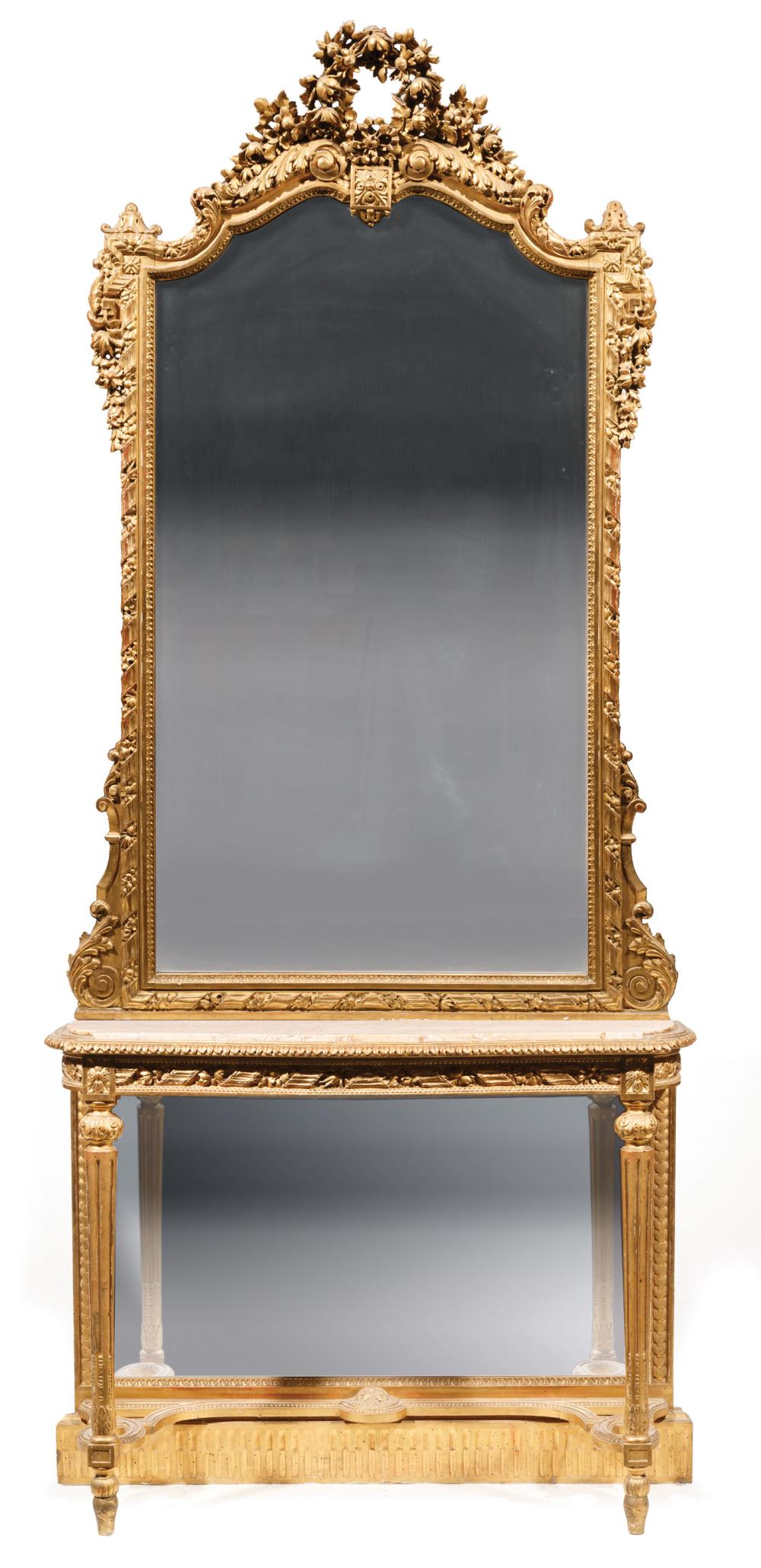 Appraisal: Louis XVI-Style Carved and Giltwood Console with Mirror mirror with