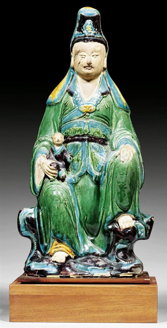 Appraisal: A CERAMIC GUANYIN WITH CHILD China Ming dynasty Height cm