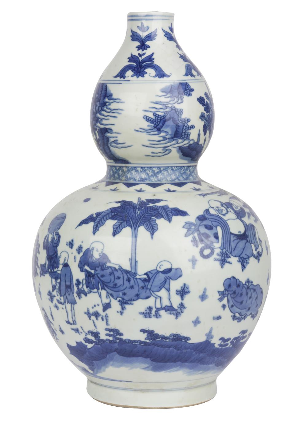 Appraisal: CHINESE BLUE WHITE DOUBLE GOURD PORCELAIN VASEunmarked inches diameter inches