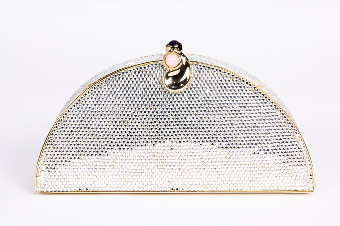 Appraisal: JUDITH LIEBER LABELED RHINESTONE DEMILUNE PURSE WITH MULTICOLORED STONE CLASP