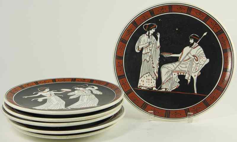 Appraisal: Six Companion Greek Plates th century porcelain black glaze all