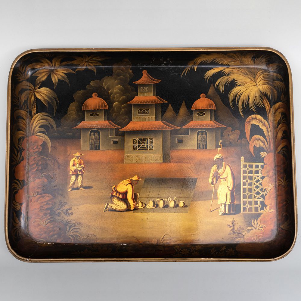 Appraisal: Large Victorian Papier M ch Tray with Chinoiserie Decoration x