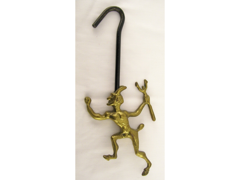 Appraisal: Brass Iron Devil Hook Brass figural chimney damper hook depicting