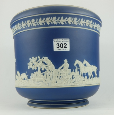 Appraisal: Large Early Wedgwood dark blue jasperware planter decorated with various