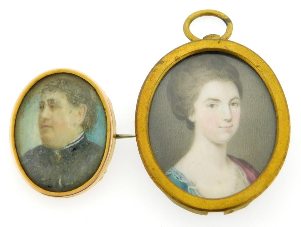 Appraisal: MINIATURE Two women on oval supports one with upswept brown