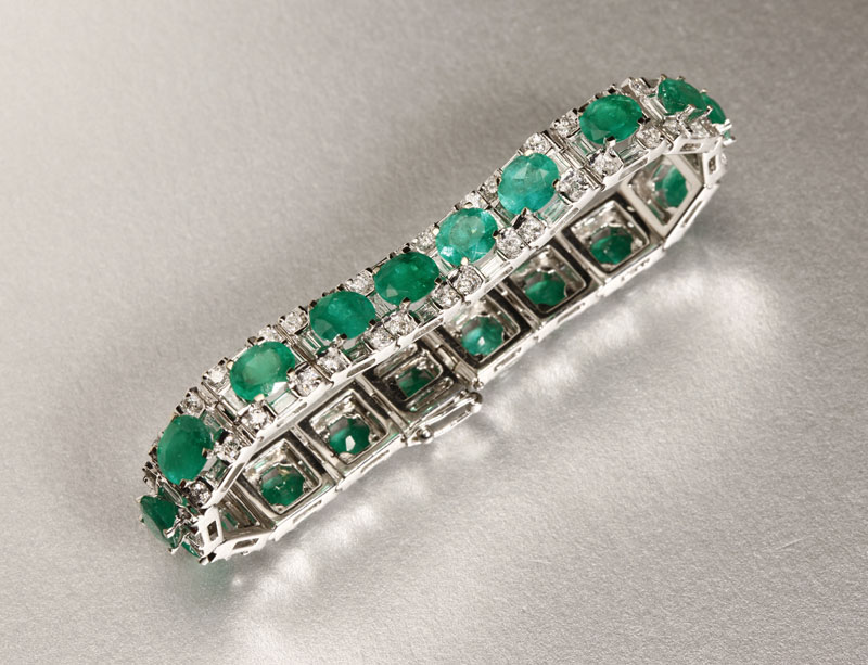 Appraisal: An emerald and diamond bracelet An emerald and diamond bracelet