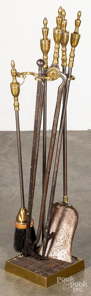 Appraisal: Set of Federal style brass and iron fire tools Set