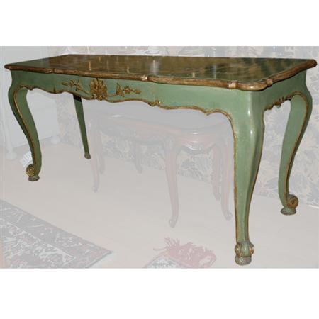 Appraisal: Italian Rococo Style Green Painted and Parcel Gilt Console Estimate