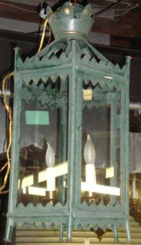 Appraisal: Green Paint-Decorated Tin Hanging Lantern together with a Gilt Metal