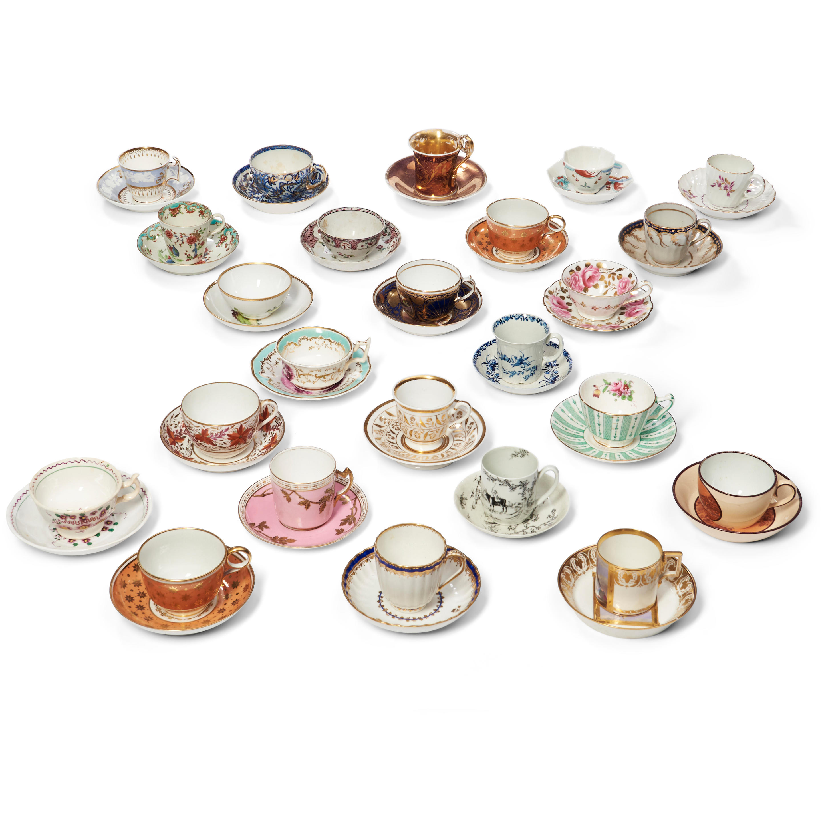 Appraisal: TWENTY-FOUR ENGLISH AND CONTINENTAL TEACUPS AND SAUCERS makers include Spode