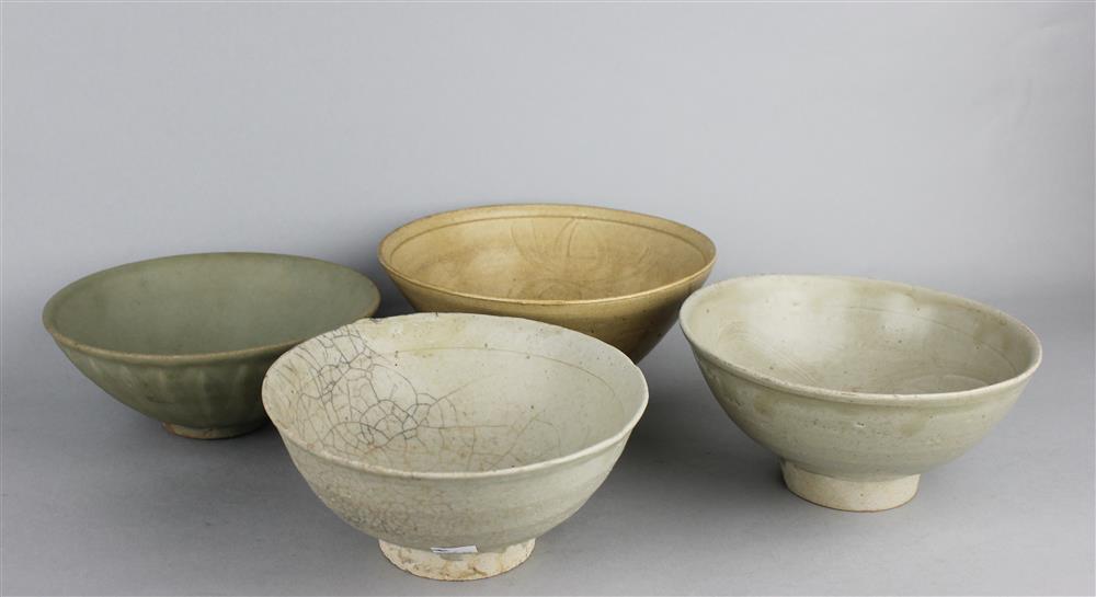 Appraisal: THREE CHINESE MOLDED OR INCISED BOWLS SONG DYNASTY AND LATE