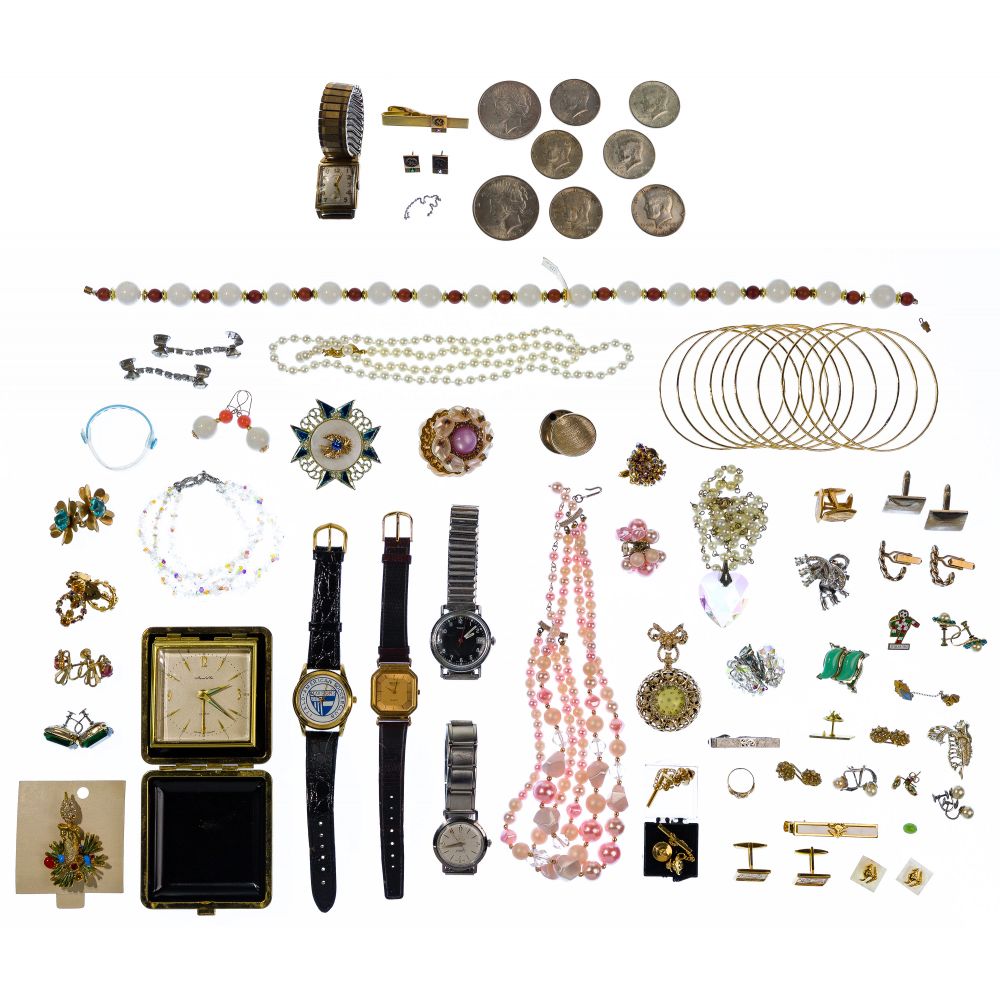 Appraisal: GOLD AND COSTUME WRISTWATCH AND JEWELRY ASSORTMENT gold items including