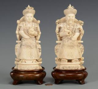 Appraisal: Pr Chinese Carved Ivory Figures Emperor Empress Pair of Chinese