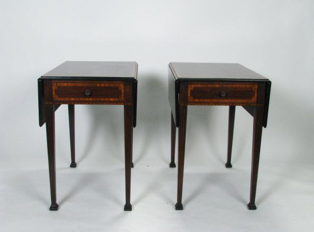 Appraisal: Pair of Vintage Banded Mahogany Tables period style with double