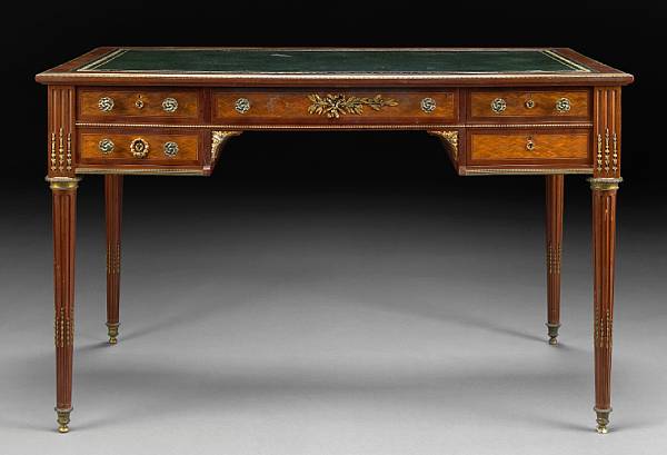 Appraisal: A Louis XVI style gilt bronze mounted parquetry inlaid mahogany