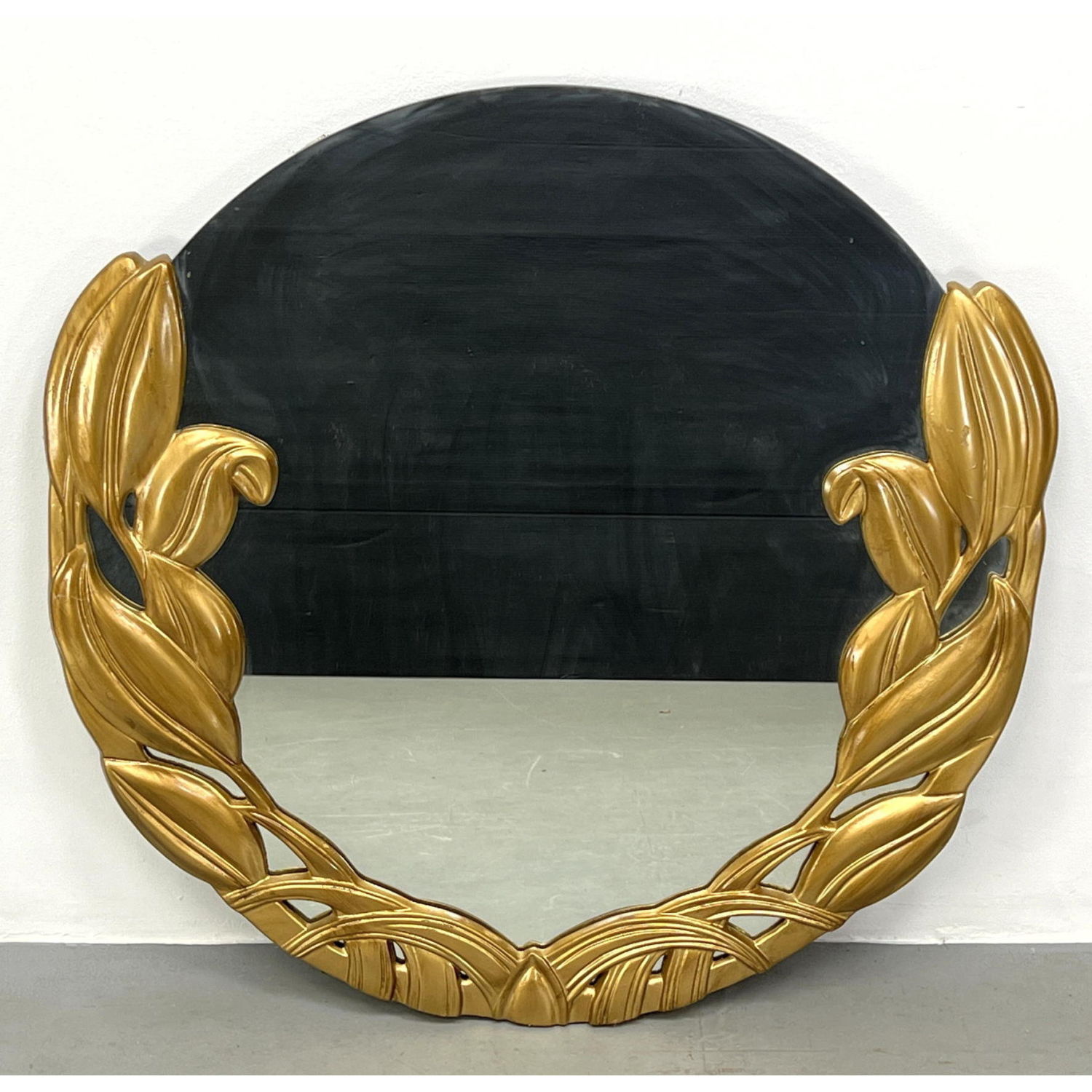 Appraisal: Raymond Subes inspired Art Deco Leaf Gold Mirror Round mirror