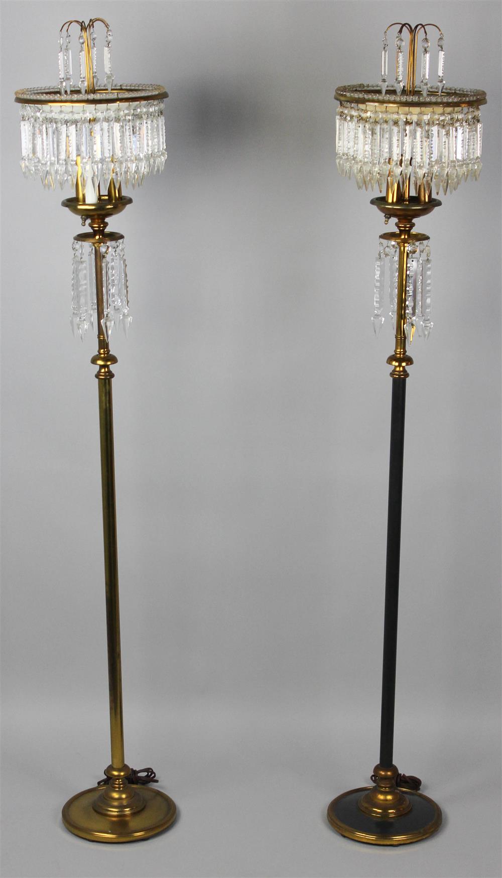 Appraisal: TWO SIMILAR GLASS AND BRASS FLOOR LAMPS each with a