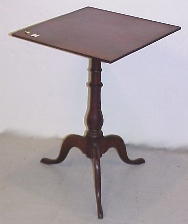 Appraisal: th C candlestand mahogany square top ring and turned standard