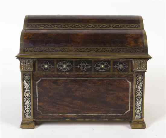 Appraisal: A Mahogany Veneered Brass and Mother-of-Pearl Inlaid Table Casket having