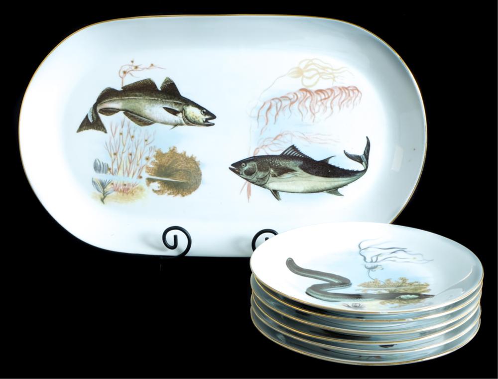 Appraisal: Kahla Germany porcelain Sturgeon fish platter with six assorted fish