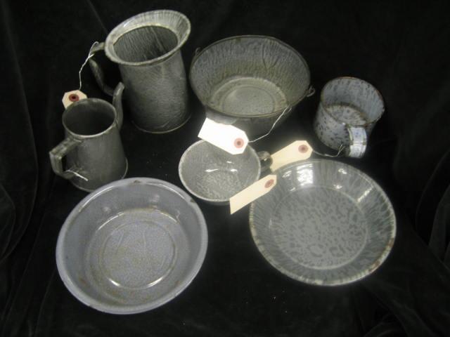 Appraisal: Pcs Graniteware mugs bowls pitcher more