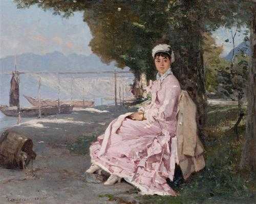 Appraisal: BOCION FRANCOIS Lausanne Promenade by the shore with a fine