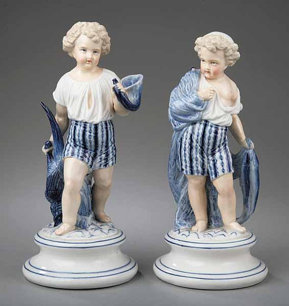 Appraisal: A Pair of Dresden Blue and White Porcelain Cherub Figures